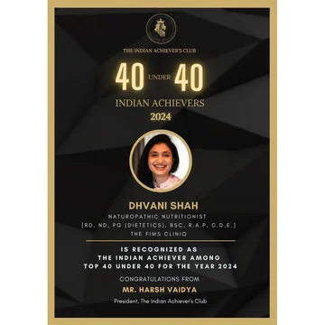 Dhvani Shah recognised among the Indian Achievers’ Club 40 Under 40, 2024